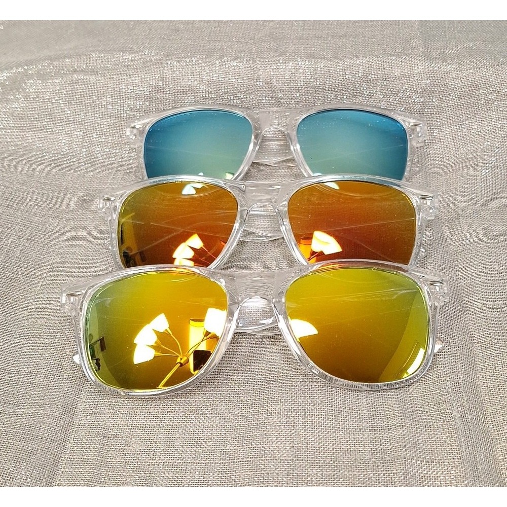3 Pairs Clear Frame Plastic Color Mirror Lens Sunglasses Colorful Mirrored Lot